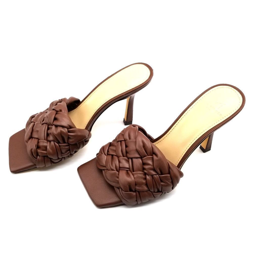 Marc Fisher Women Draya Slide Heeled Sandals Size‎ 5.5 Brown Leather Braid Party